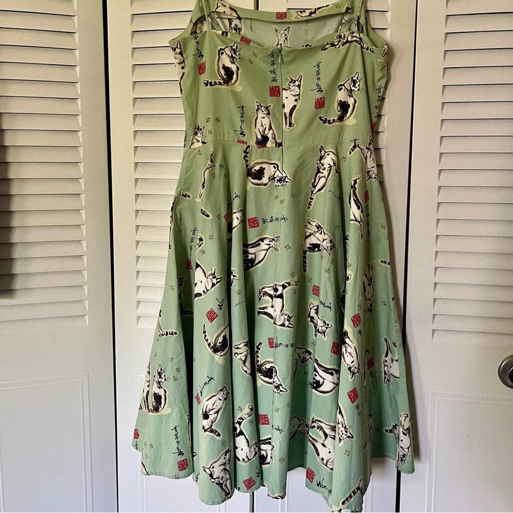 Vintage Green Cat Print homemade Dress - Picture 4 of 5